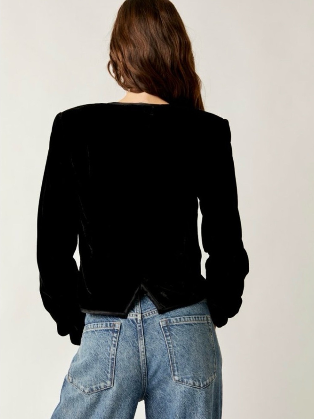 Free People Becky Jacket Black Velvet Button-Front Blazer with Gold Buttons XS - Picture 9 of 13
